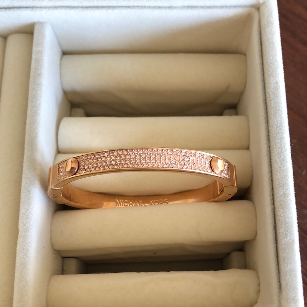 Michael Kors Rose Gold Crystal Bracelet 6.75” Chunky Heavy Statement Bling